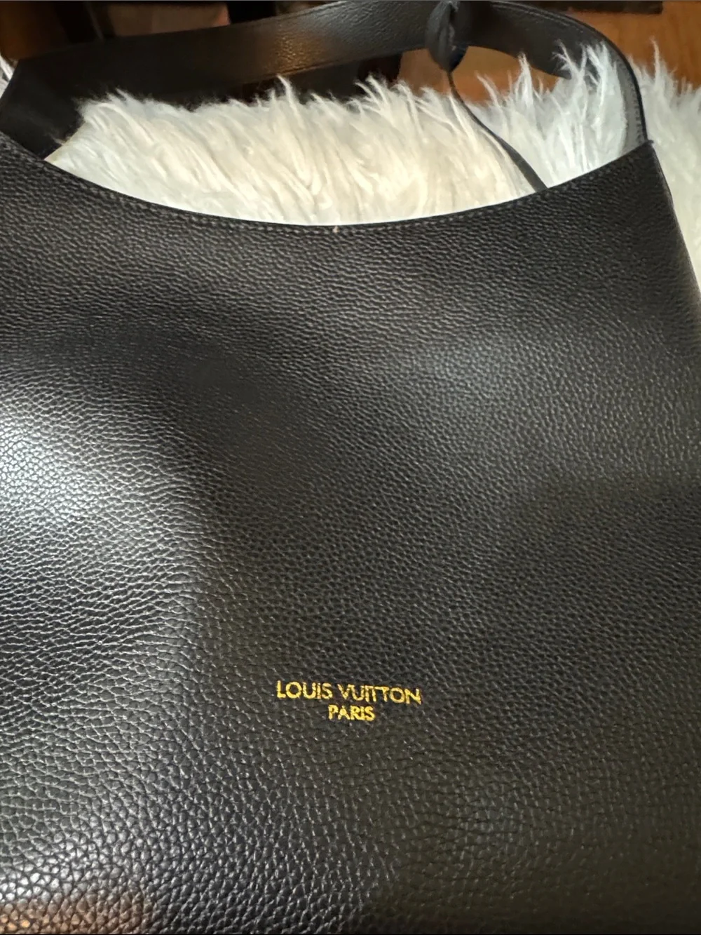 High quality  Black Leather Hobo Bag with Gold Logo